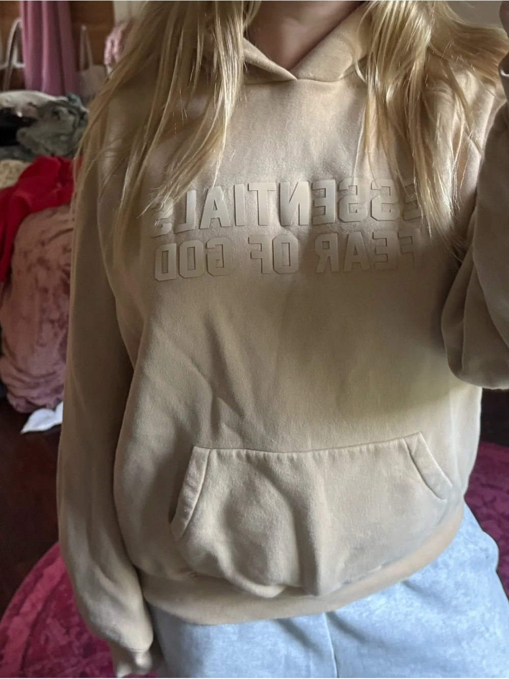 Fear of God ESSENTIALS Tan Pullover Hoodie with Raised Logo